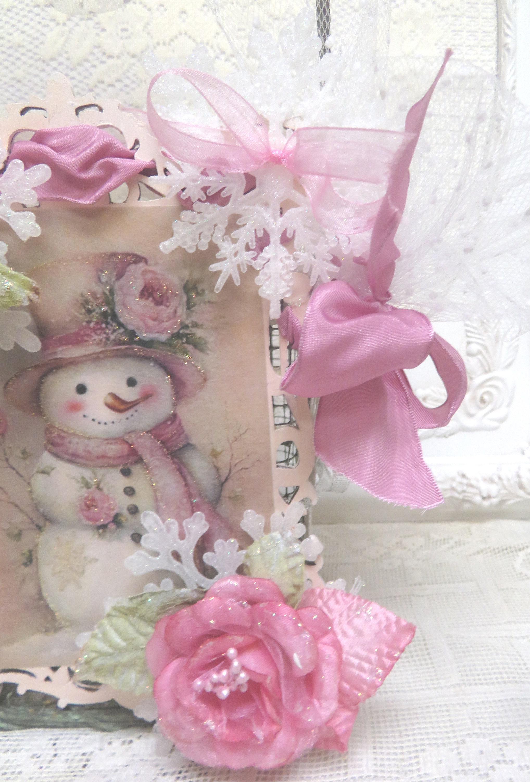 Snow Lady Basket Lady Snowflake Basket Pink Rose Snow Basket Etsy