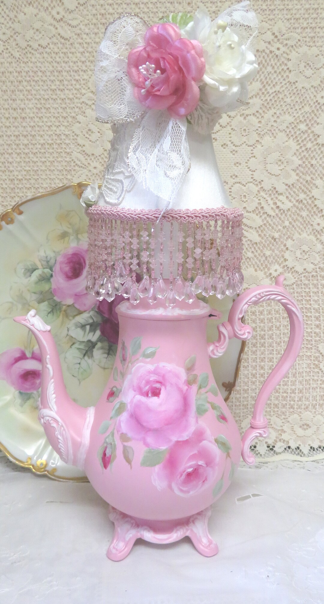 Pink Lamp Pink Teapot Lamp Pink Rose Teapot Lamp Rose Lamp Etsy