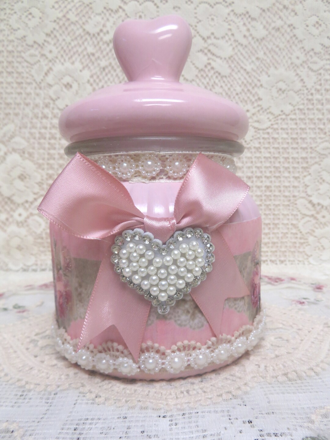 Pink Heart Jar, Glass Heart Jar, Heart Jar Etsy