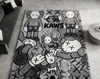 Kaws Inspired Art Rug, Cartoon Character Area Rug, Street Art Style Carpet, Modern Graphic Rug, Pop Art Home Decor, Unique Statement Rug: