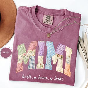 Personlig skjorta med nana-mönster i konstläder, Comfort Colors®-skjorta med barnbarn, personlig Mimi-tröja bild 9