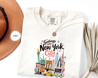 Comfort Colors Greetings From New York City Shirt, Retro NYC Skyline Tee, NYC Trip
