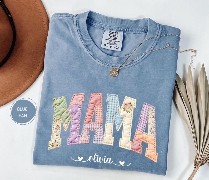Personalized Nana Faux Patchwork Shirt Comfort Colors® Grandma Shirt With Grandkids Custom Mimi Tee image 5