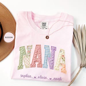 Personalized Nana Faux Patchwork Shirt Comfort Colors® Grandma Shirt With Grandkids Custom Mimi Tee image 4