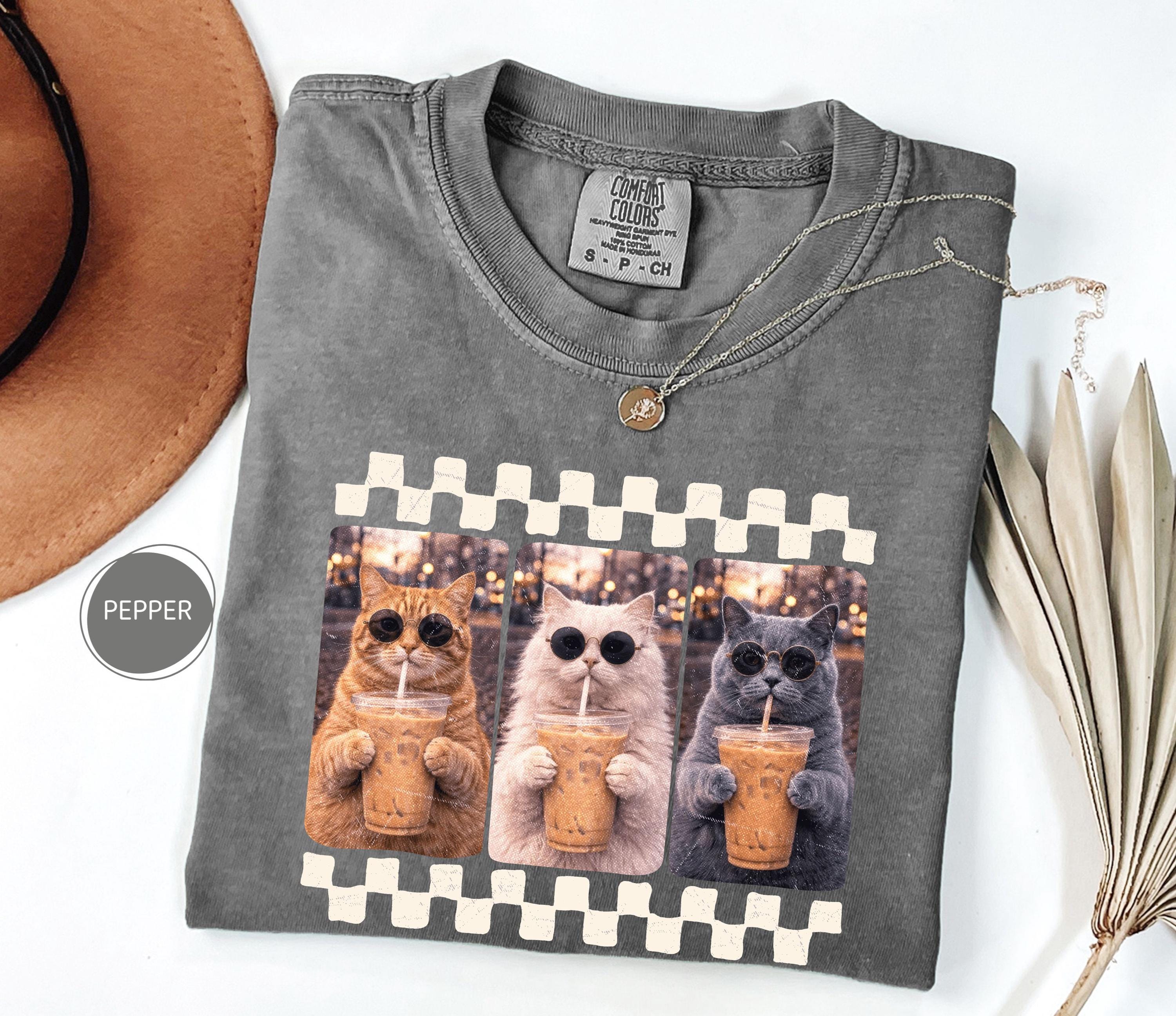 Comfort Colors Cat Iced Coffee Shirt, Funny Cat Mom Tee, Animal Lover ...