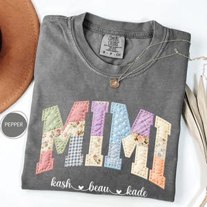 Personalized Nana Faux Patchwork Shirt Comfort Colors® Grandma Shirt With Grandkids Custom Mimi Tee image 7