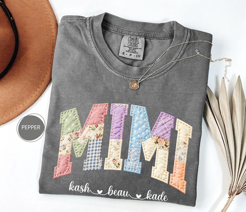 Personalized Nana Faux Patchwork Shirt Comfort Colors® Grandma Shirt With Grandkids Custom Mimi Tee image 7