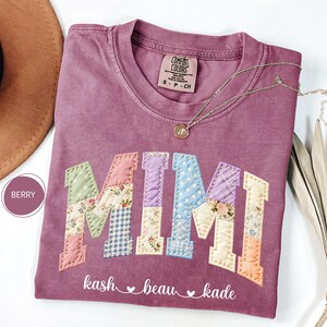 Personalized Nana Faux Patchwork Shirt Comfort Colors® Grandma Shirt With Grandkids Custom Mimi Tee image 9