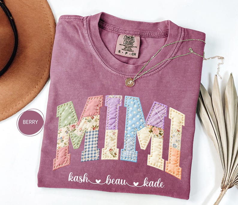 Personalized Nana Faux Patchwork Shirt Comfort Colors® Grandma Shirt With Grandkids Custom Mimi Tee image 9