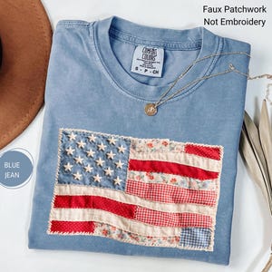 Comfort Colors Retro American Flag Shirt, Faux Patchwork USA Tee, 4th of July T-Shirt
