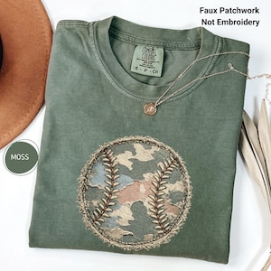 Faux Patchwork Camo Baseball Shirt, Comfort Colors Sports Mom Tee, Game Day Tshirt