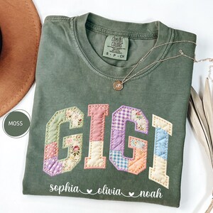 Personalized Nana Faux Patchwork Shirt Comfort Colors® Grandma Shirt With Grandkids Custom Mimi Tee image 2