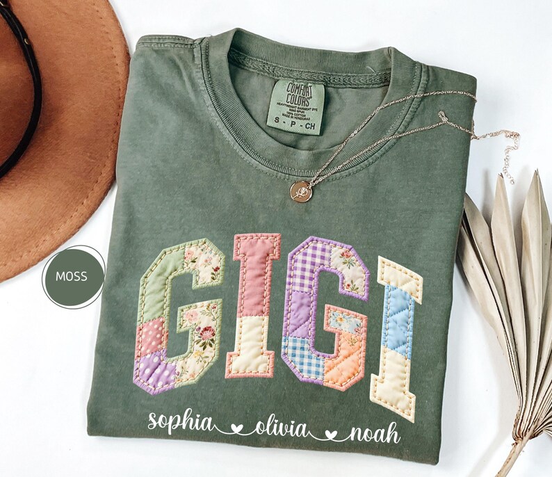 Personalized Nana Faux Patchwork Shirt Comfort Colors® Grandma Shirt With Grandkids Custom Mimi Tee image 2