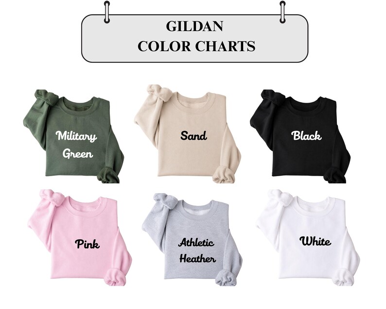 six color charts, each representing a different color: green, beige, black, pink, gray, and white.
