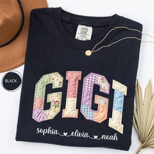 Personalized Nana Faux Patchwork Shirt Comfort Colors® Grandma Shirt With Grandkids Custom Mimi Tee image 6