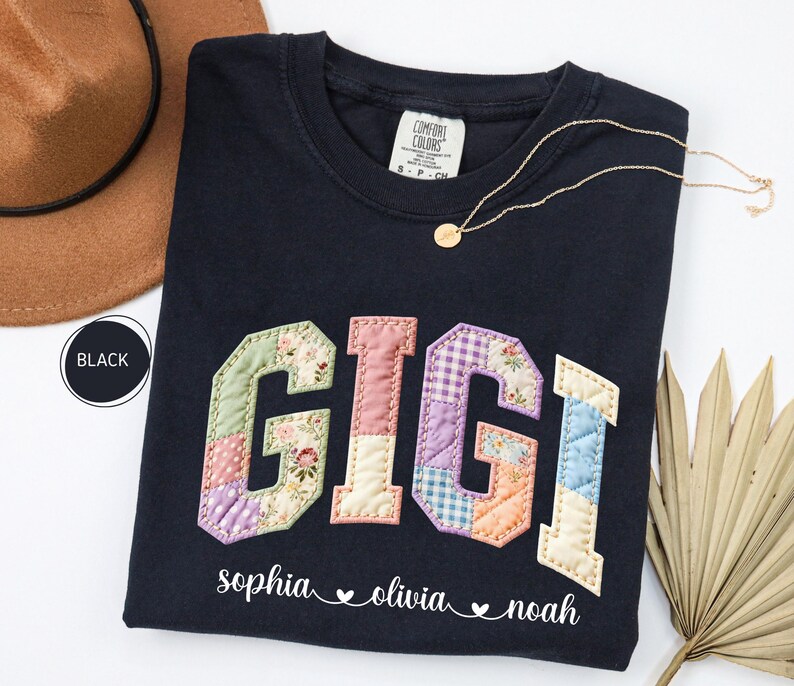 Personalized Nana Faux Patchwork Shirt Comfort Colors® Grandma Shirt With Grandkids Custom Mimi Tee image 6