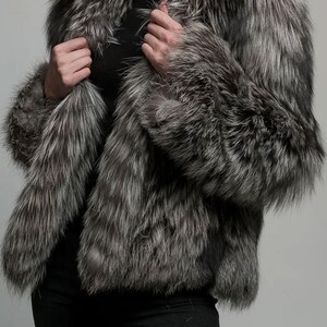 Womens Silver Fox Fur Jacket Handmade Short Winter Frost Fur Coat Natural Copper Luxury Coat Gift for Her Soft Warm Faux Fur jacket