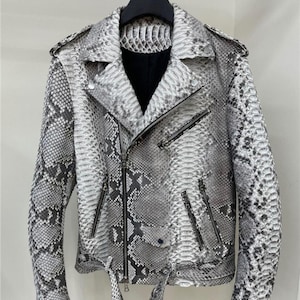 Python Leather Jacket Mens, Vintage Snakeskin Leather Jacket, Genuine Python Skin Biker Jacket, Luxury Gift Him