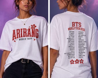 T-shirt ARIRANG World Tour 2026 | T-shirt de tournée Kpop | T-shirt pour fans de fleurs de cerisier | Streetwear coréen | Cadeau inspiré par l'armée