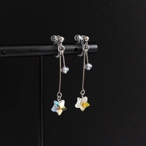 Swarovski Star Crystal Dangle Earrings, Invisible Resin Clip-Ons Handcrafted (Non-pierced)
