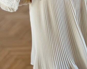 White Pleated Mini Skort, Elastic Waist Plisse Skirt with Built In Shorts, Flowy Everyday Summer Mini Skirt
