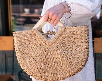 Khaki Glitter Woven Straw Shoulder Bag, Geometric Square Drawstring Bag, Lined Summer Handbag, Sparkly Beach Bag