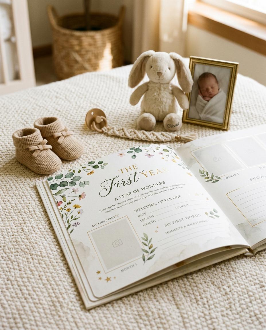 Baby Memory Book Printable First Year Journal, Monthly Baby Milestone ...