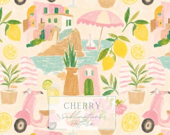 Italian summer seamless pattern, pastel abstract pastel background repeats