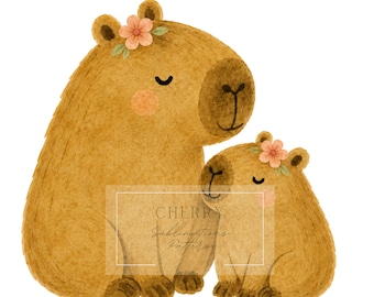 Capybara Mommy and Baby Girl Capybara Clip Art, Mother's Day t-shirt design