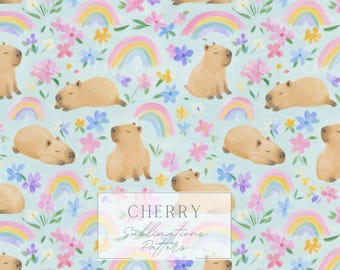 Capybara Rainbow Seamless Pattern