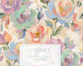 Pastel Floral Seamless Pattern Oil Paint Roses Peonies Cottagecore Spring Watercolor Style Digital Paper