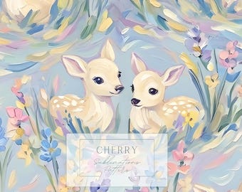 Baby Deer Seamless Pattern | Pastel Floral Fawn Repeat Digital Paper | Nursery Fabric & Gift Wrap