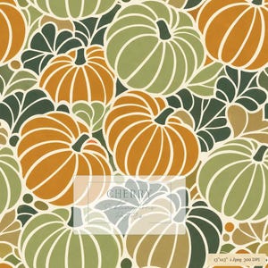 Pumpkin Patch Seamless Pattern | Retro Fall Botanical Repeat | Autumn Sublimation Fabric Design