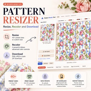 POD Pattern Resizer Tool for Etsy Sellers – Resize Recolor Download 40+ Preset Sizes 300 DPI Automatic Resizer Tool Seamless Pattern