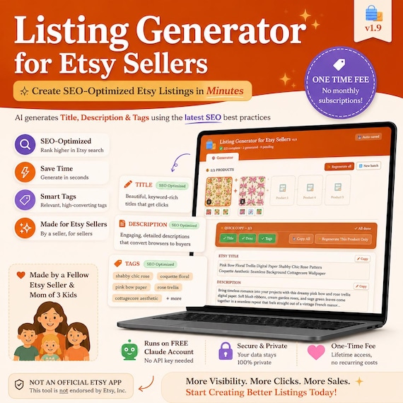 AI Etsy Listing Generator Tool, SEO Optimized Titles Descriptions Tags