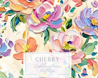 Painterly Peony Floral Seamless Pattern | Impasto Oil Art, Pastel Blooms (Digital Download)