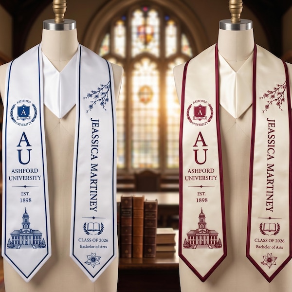 Custom Name And School Graduation Stole, Personalized College Sash Trendy Cute Aesthetic Grad Gift Name Teen Style Vibe, College Grad Stole