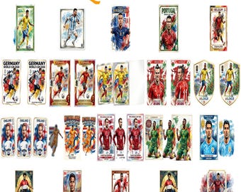 Paquete de pegatinas imprimibles del Mundial 2026, cromos de fútbol en formato PNG, álbum de fútbol de 48 equipos, pegatinas deportivas de descarga instantánea.