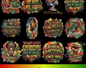 Paquete de PNG de Juneteenth, diseños de camisetas de historia afroamericana, PNG de Melanin Queen, Día de la Libertad de 1865, sublimación de Black Girl Magic