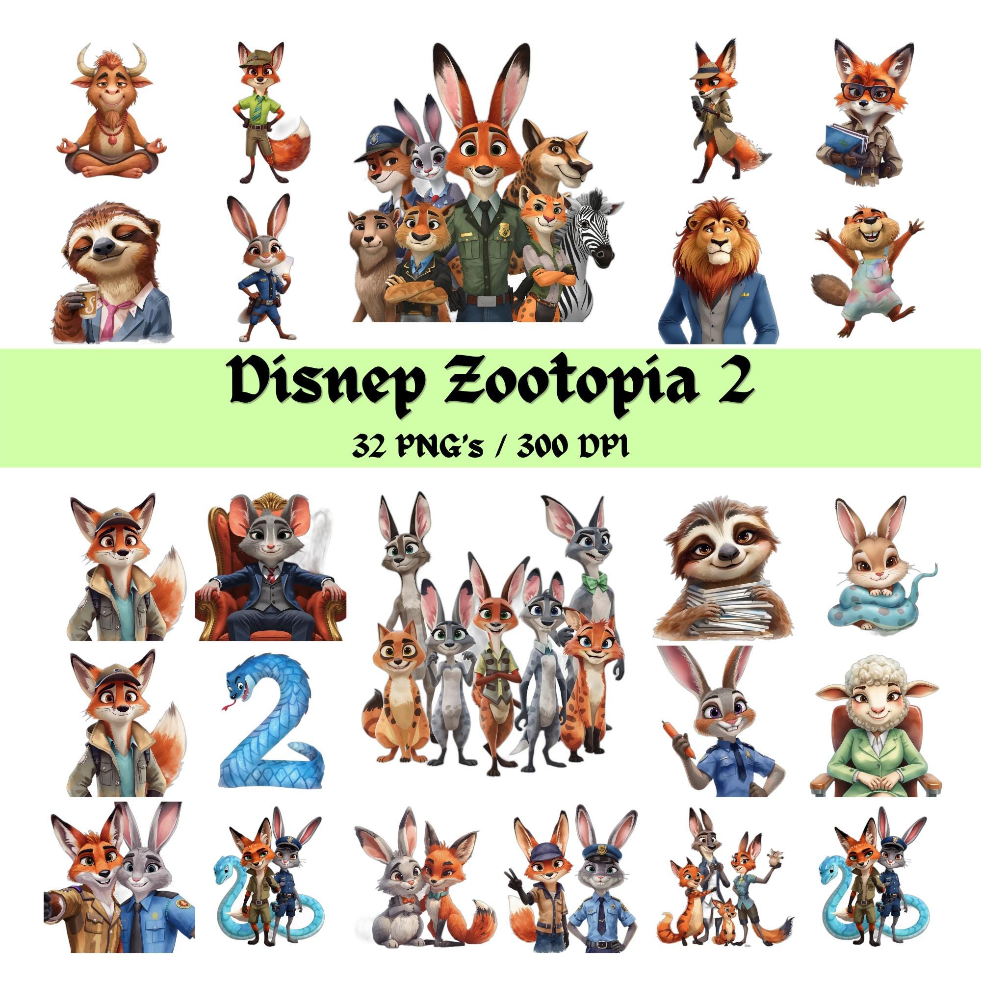 Zootopia 2 Watercolor Clipart Bundle, Judy Hopps Nick Wilde PNG ...