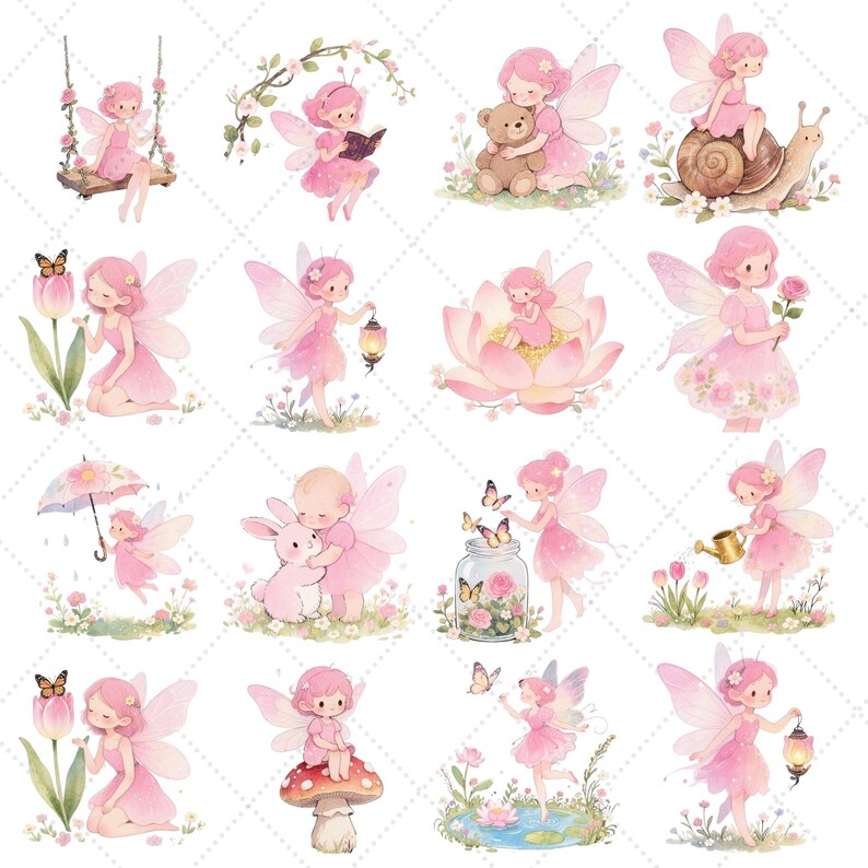 Watercolor Pink Fairy Clipart Bundle, Magical Garden PNG, Baby Fairy ...