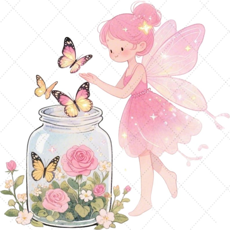 Watercolor Pink Fairy Clipart Bundle, Magical Garden PNG, Baby Fairy ...
