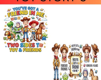 Paquete de 5 imágenes PNG de Toy Friends, Tienes un amigo en mí (PNG), Diseño de camiseta con personaje de juguete de dibujos animados, Sublimación de cumpleaños infantil