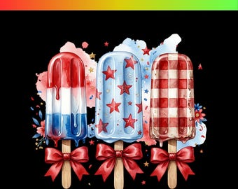 Paleta helada patriótica PNG, helado para el 4 de julio por sublimación, dulce de verano rojo, blanco y azul, diseño de camiseta para el Día de la Independencia de EE. UU.