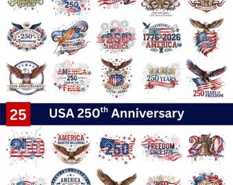 Paquete de imágenes PNG del 250 aniversario de EE. UU., 250 años de Estados Unidos (1776-2026), PNG del Día de la Independencia Patriótica, imágenes prediseñadas del 4 de julio