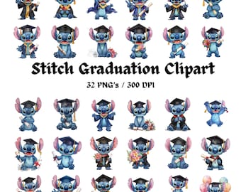 Paquete PNG de Stitch Graduation 2026, imágenes prediseñadas de graduación lindas, diseño de sublimación de la Clase de 2026, PNG de graduado sénior
