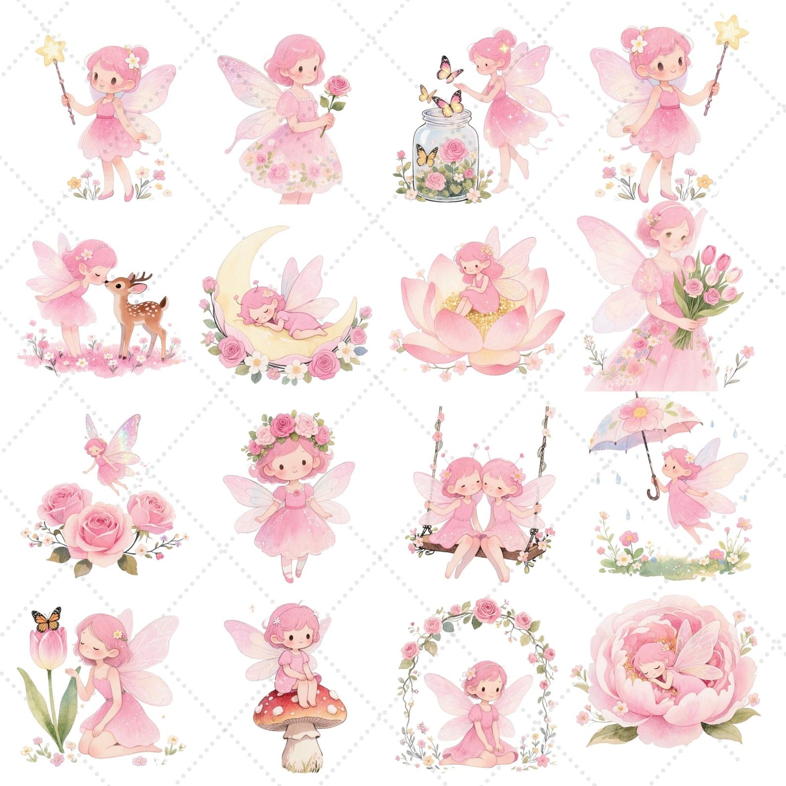 Watercolor Pink Fairy Clipart Bundle, Magical Garden PNG, Baby Fairy ...