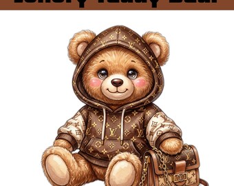 Luxury Teddy Bear PNG, Bougie Bear Sublimation Design, Trendy Streetwear Teddy, Fashion Bear Graphic, Cute Designer Bear