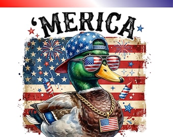 Divertido pato ánade real PNG, diseño de camiseta patriótica de pato para el 4 de julio, bandera de Estados Unidos por sublimación, PNG rojo, blanco y azul