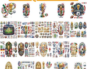 Paquete PNG del Mundial 2026, imágenes prediseñadas de trofeos de fútbol, logotipo PNG de escudo de fútbol, diseño de banderas internacionales, sublimación para aficionados